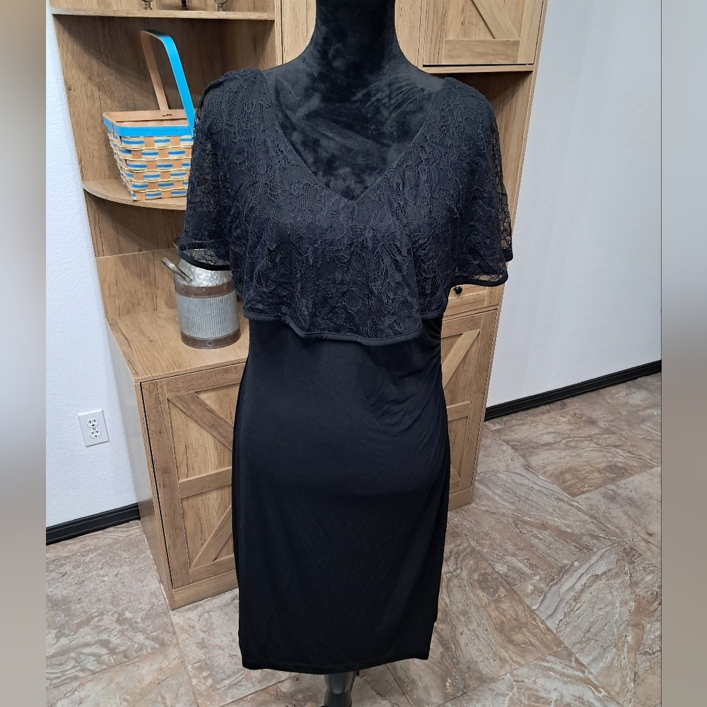 NWT Connected Apparel Sz 12 Cocktail Dress Lace Overlay Black Bodycon Whimsigoth